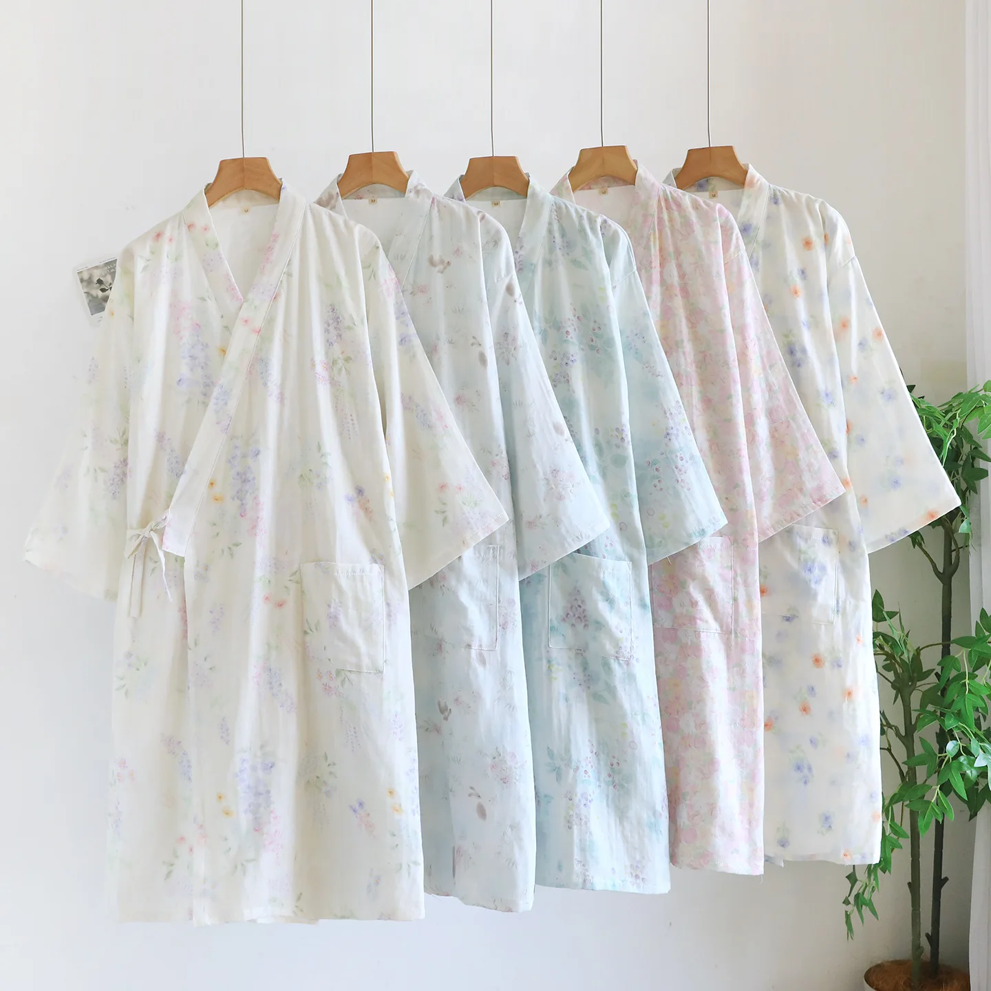 

Хлопково-марлевые халаты-кимоно для женщин, весенне-осенние тонкие винтажные пижамы, домашние халаты юката