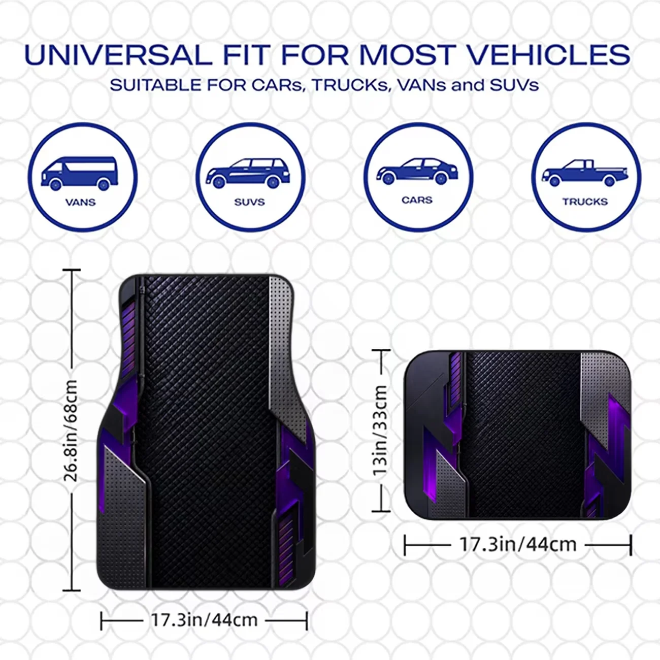 4-Piece Set, Purple and Black Geometric Print Car Floor Mats, Sporty Design with Bold Patterns, Suitable for Most Car Models, Stylish Interior Upgrade