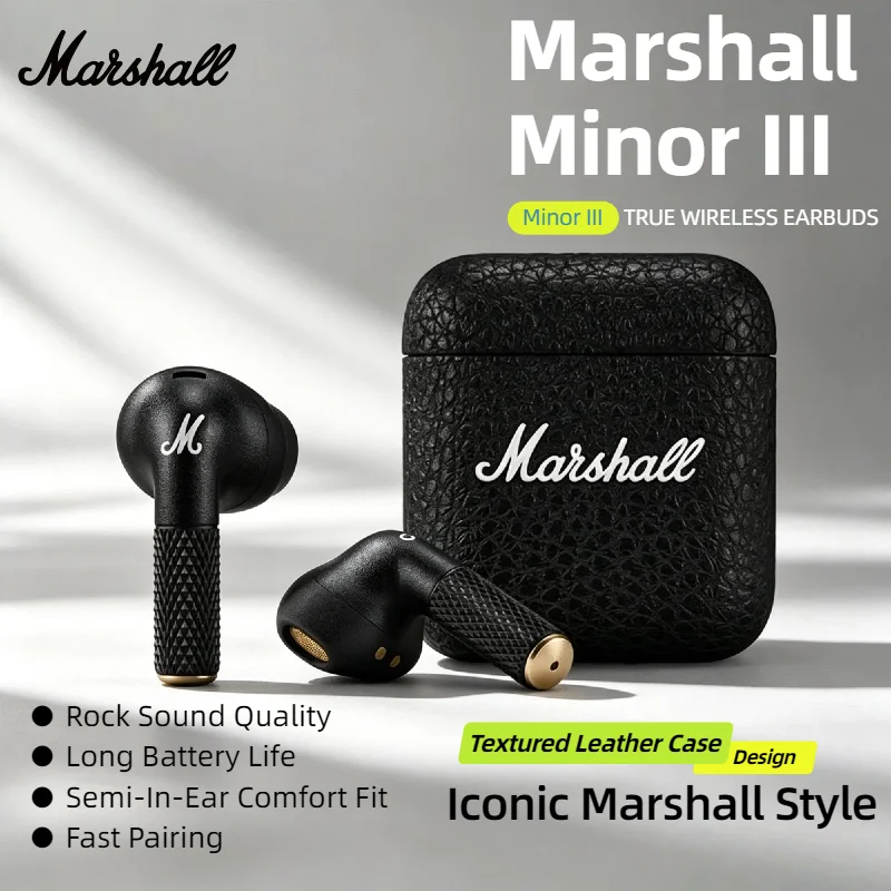 Écouteurs sans fil Bluetooth Marshall MINOR III TWS avec réduction active du bruit, longue portée, pour extérieur, festival, cadeau, noir