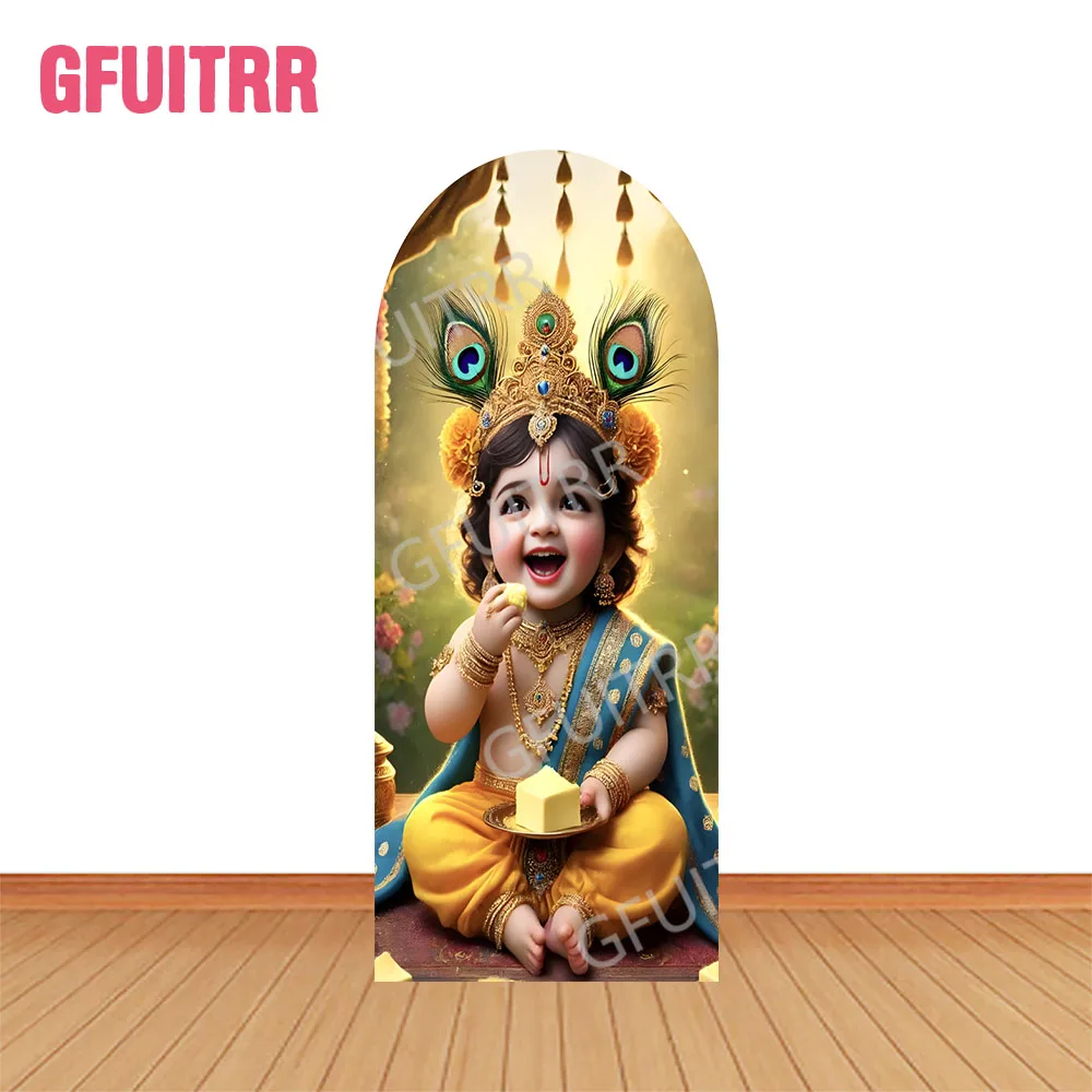 Yasodha and Krishna Arch Backdrop Indian Theme Baby Shower Decor Birthday Party Photography Backdrop Double-side Zipper Covers