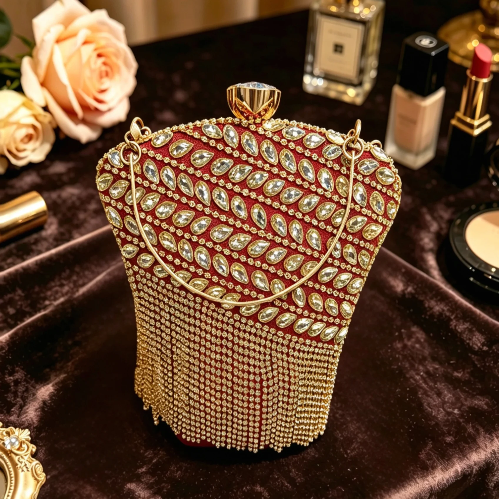 Quasten-Kristall Damen-Abendtasche mit Wassersteinen, Glänzende Modische Damenhandtasche, Luxuriöse Geldbörse – Detail 4