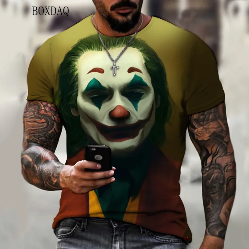 Horror Style Clown Pattern Men\'s T-Shirts Summer Short Sleeve Oversize 3D Print Tops 6XL Plus Size Man Clothing Loose Casual Tee