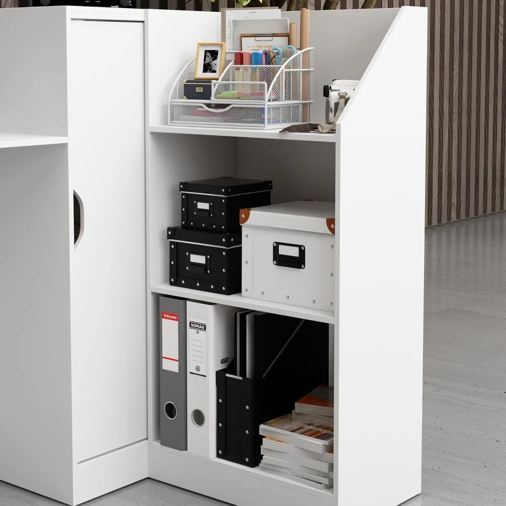 مكتب استقبال مع عداد، ضوء LED ملون، أرفف زجاجية أمامية ومفتوحة، عداد بيع بالتجزئة مع رف زجاجي قابل للتعديل #6