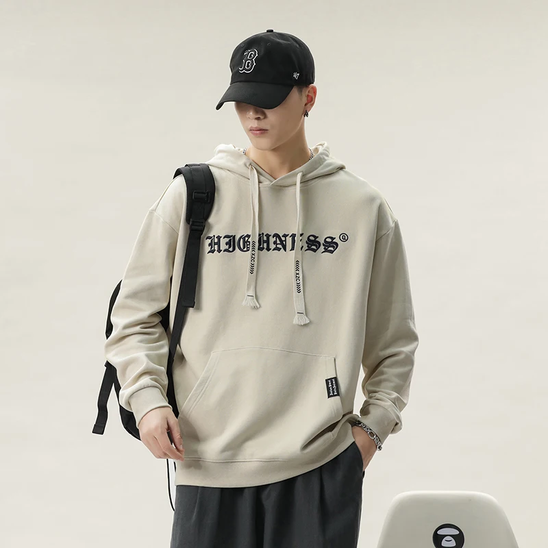 2024 New Hoodie Men's Autumn and Winter Fashion Loose Elastic Trendy Printed Street All-Match Long-Sleeved Hoodie