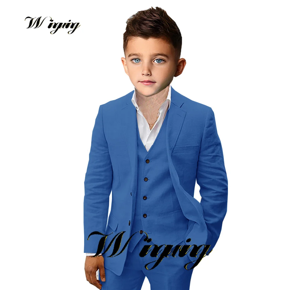 Beige Boys Suit Jacket Pant Vest Linen Suit Kids Wedding Tuxedo Formal Teen Blazer 3 Piece Tailored Clothes