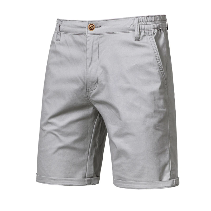 2021 New Summer 100% Cotton Solid Shorts Men High Quality Casual Business Social Elastic Waist Men Shorts 10 Colors Beach Shorts image 3