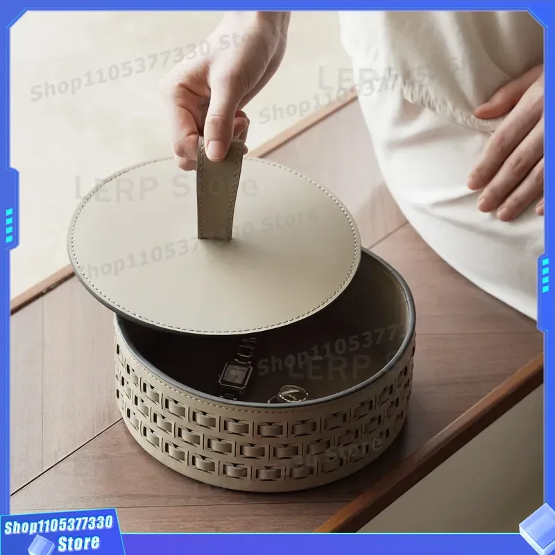 Luxury Saddle Leather Woven Storage Box Desktop Jewelry Organizer High Grade Cosmetic Case Decorative Finishing Box for Home