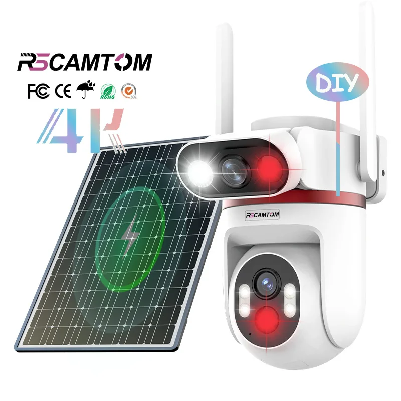 Rscamtom 4k DIY Custom Logo Color Pattern Security Camera Ubox Dual PIR Detection Auto Tracking 4G Solar Camera