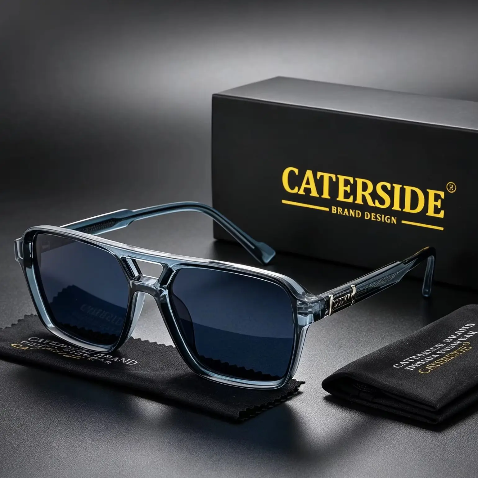 CATERSIDE Retro-Sonnenbrille, quadratisch, für Herren, Punk-Stil, flache Oberseite, Doppelbrücke, hochwertige Sonnenbrille für Damen, Party, Festival, Geschenke