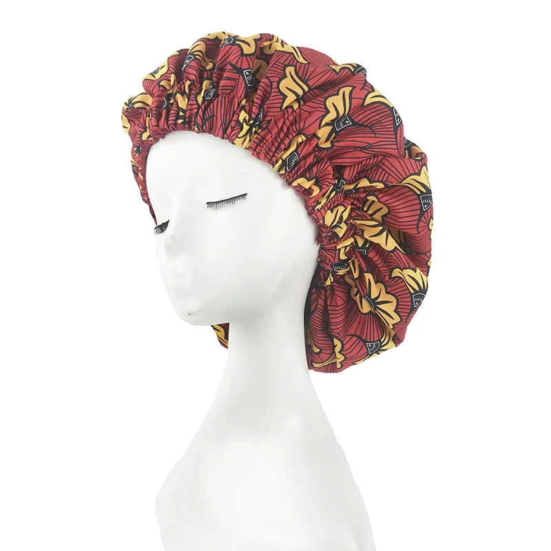 New Extra Large Women African Pattern Print Fabric Ankara Bonnets Satin Lined Bonnets Night Sleep Hat Ladies Turban Wholesale