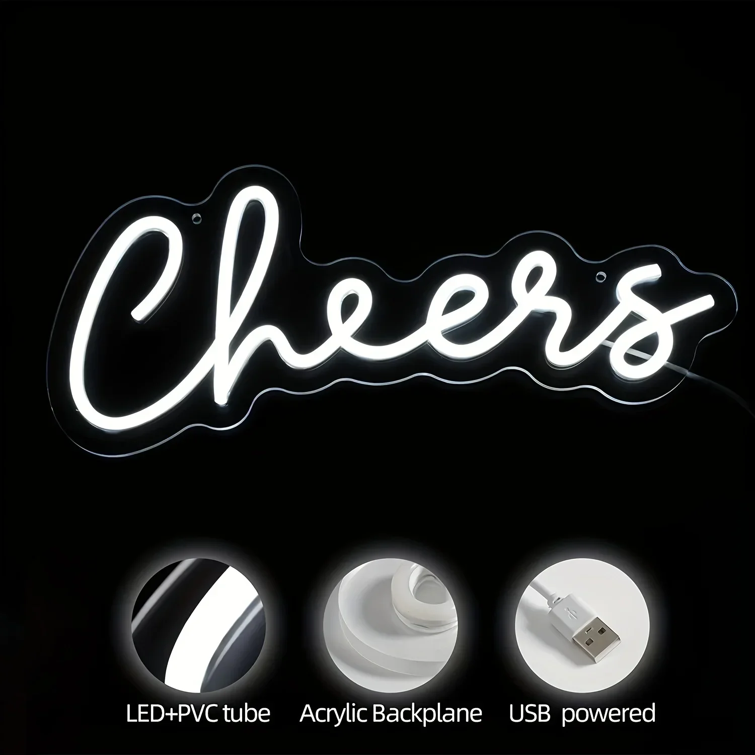 Cheers Neon Sign White Letter LED Neon Sign For Wall Decoration Light Sign For Bedroom Game Room Club Wedding Christmas Party