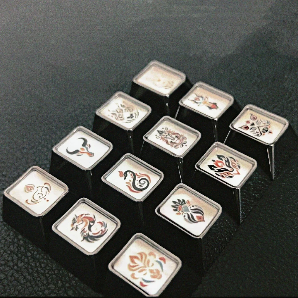 summer peripheral 12 zodiac mother of pearl metal keycaps keycaps Traditional Chinese handmade decoration techniques