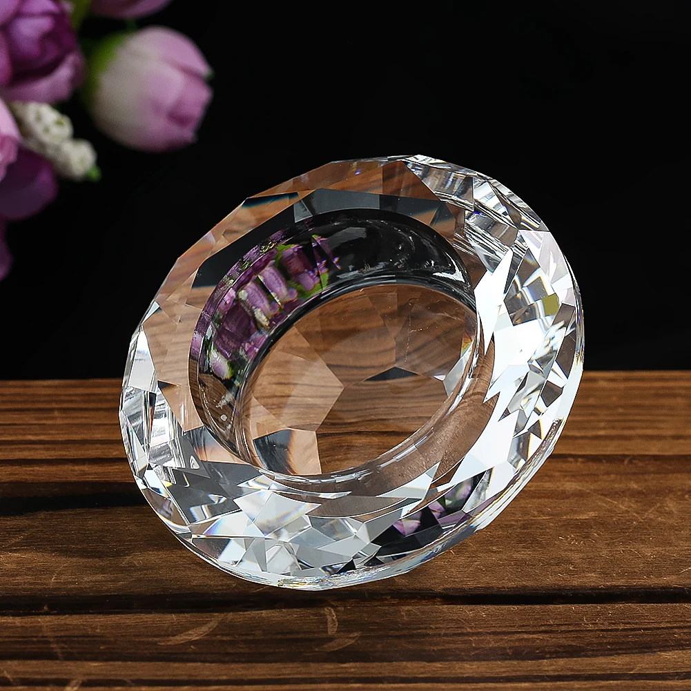 Cenicero de cristal con diamantes, diseño redondo transparente con corte de diamante, elegante bandeja para ahumadores para oficina, hogar, mesa, decoración de regalo