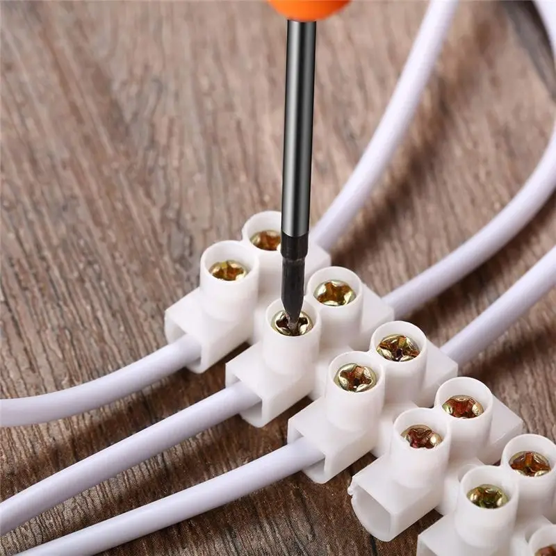 AEE4-50Pcs Terminal Block White Screw Terminal Connector Dual Row Electric Barrier Block 12-Position Terminal Strip,10A 380 V