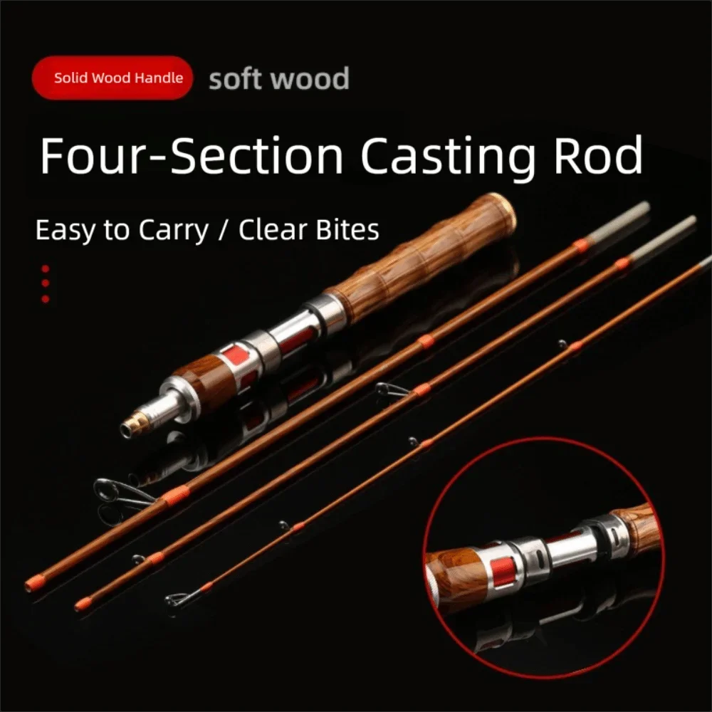 4 أقسام الغزل الصيد رود الغزل UL قوة الصب الصيد رود المحمولة ألياف الكربون قصبة صيد خشبية #4