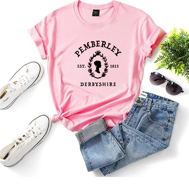 Pemberley DerbyShire T Shirt Women Summer Cotton Jane Austen Pride and Prejudice Tee Shirt Femme Elizabeth Bennet Bookish Tops