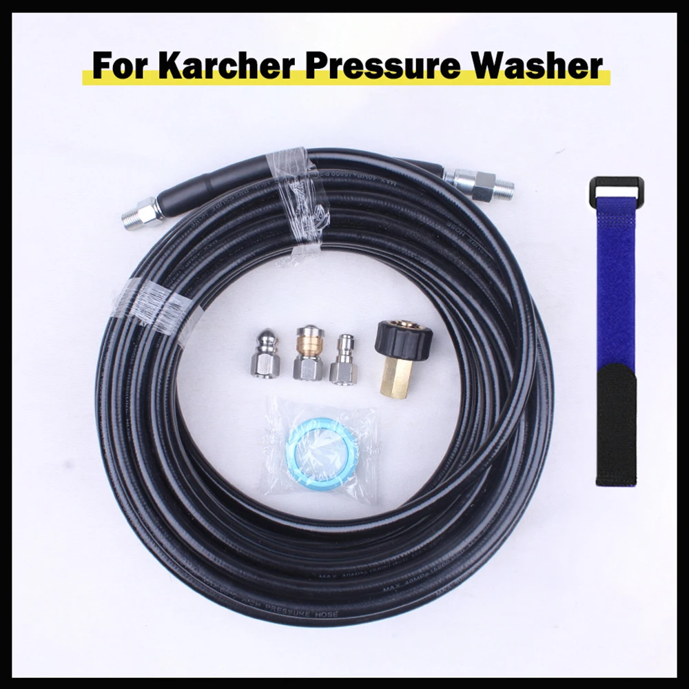 Sewer Drain Water Cleaning Hose Pipe Sewer Jetter Kit Pressure Washer Hose 1/4 Inch Button Nose & Rotating Sewer Jetting Nozzle