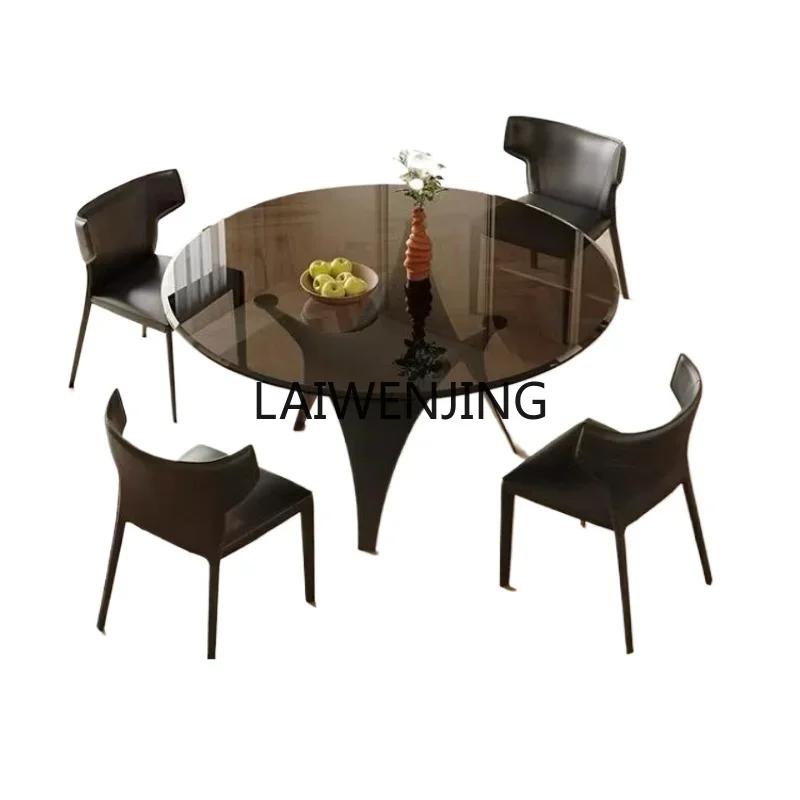 

LYN Italian minimalist tempered glass round table household dining table and chair combination dining table with turntable