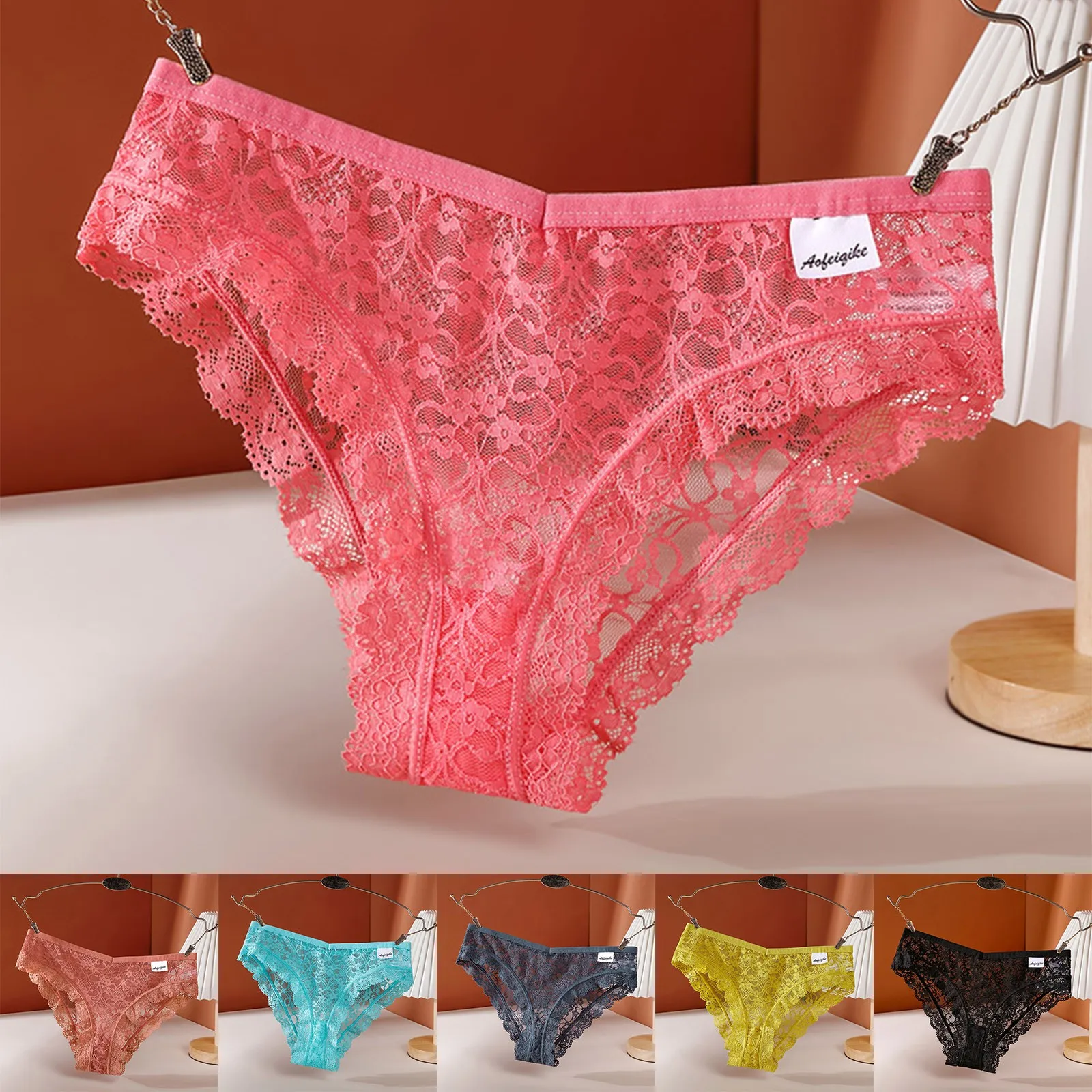 Cotton Underwear For Women Plus Size Women Lace Panties Mid Waist Breathable Sexy Hollow Mesh Cotton Crotch Calcinhas Feminina