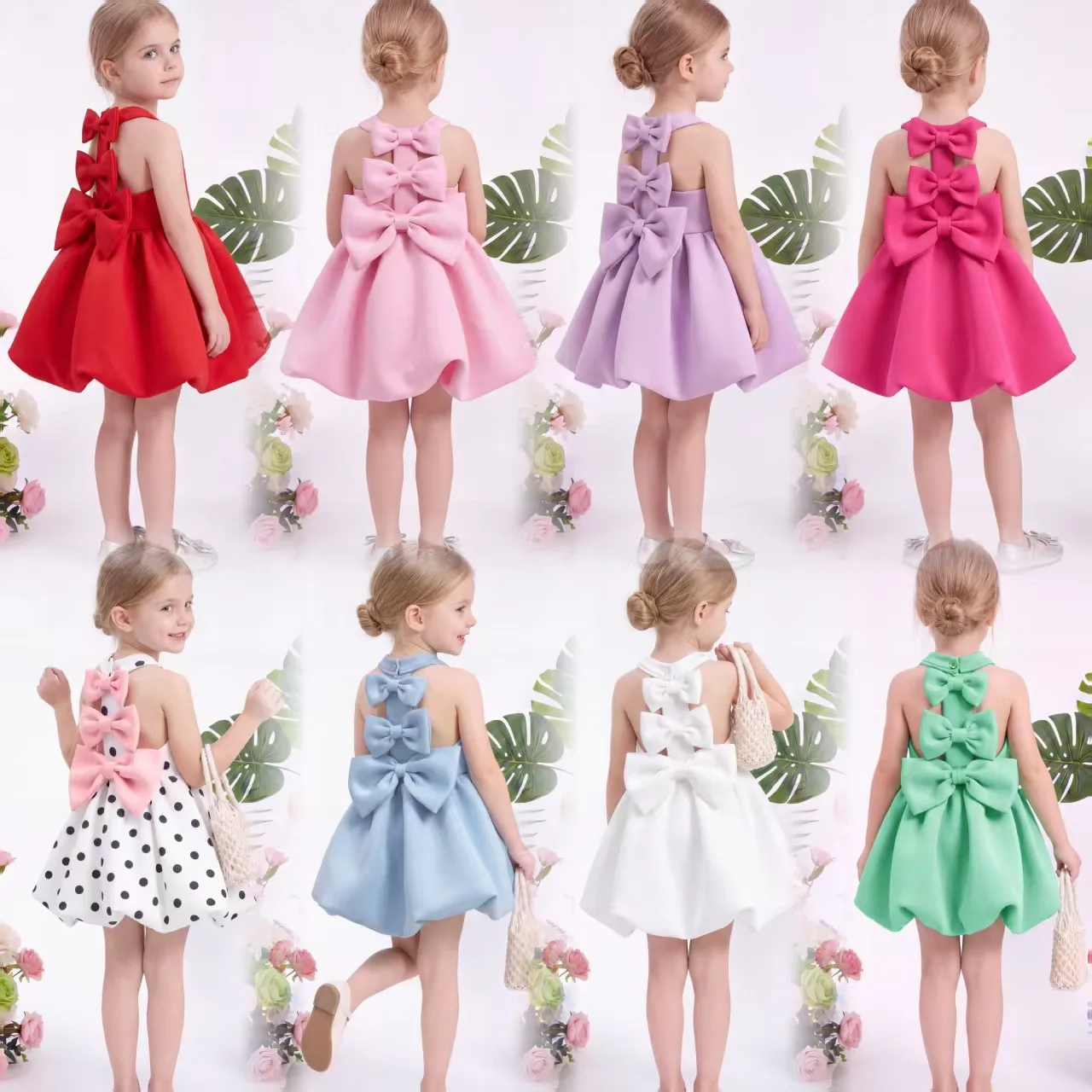 Elegant Girls Fluffy Dress Birthday Party Ball Gowns Princess Evening Dresses Baptism Dress for Kids Wedding Girls Bows Clothes