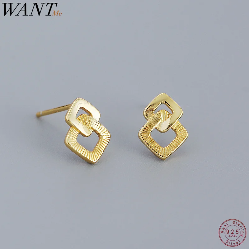 WANTME 925 فضة موضة بسيطة الفرنسية هندسية صغيرة وأقراط للنساء بيان الذهب Pendientes مجوهرات الحفلات #1