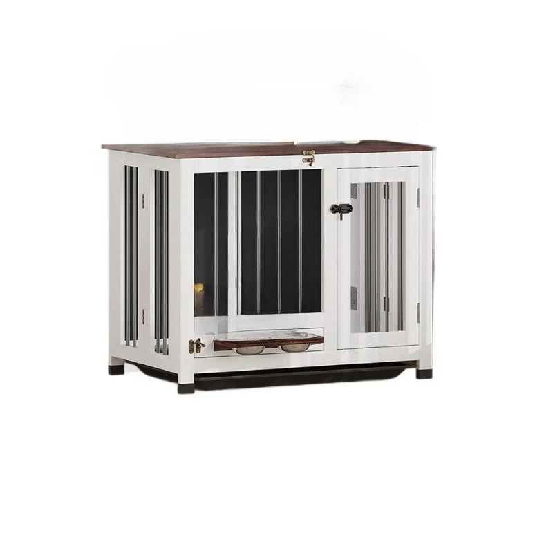 Indoor folding portable dog cage easy to assemble rotating trough and detachable tray