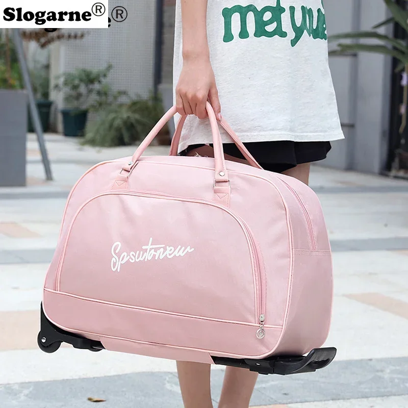 Women Large Capacity Travel Duffels Wheels Roll Luggage Bag Men Traval Trolley Bags Unisex Wheels Suitcase Handbag Travel Tote