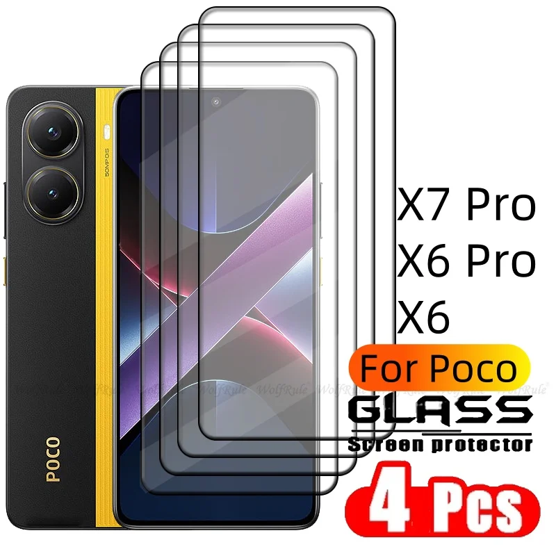 4pcs For Poco X7 Pro For Glass Poco X7 Pro Screen Protector Full Cover Glue Glue Protective Tempered Glass Xiaomi Poco X7 X6 Pro