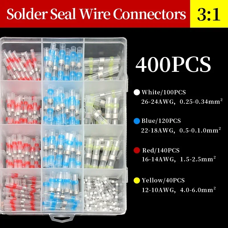 1/3/5 Boxed Solder Seal Wire Connector 3:1 Heat Shrink Sealed Insulated Butt Splice Terminal Waterproof Butt Connectors kit