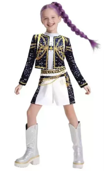 

2025 Hot Kids Girls Rumi Zoey Target Cosplay Costume Black Golden Bright Uniform Kpop Demon Hunters Costume Clothing For Adult C