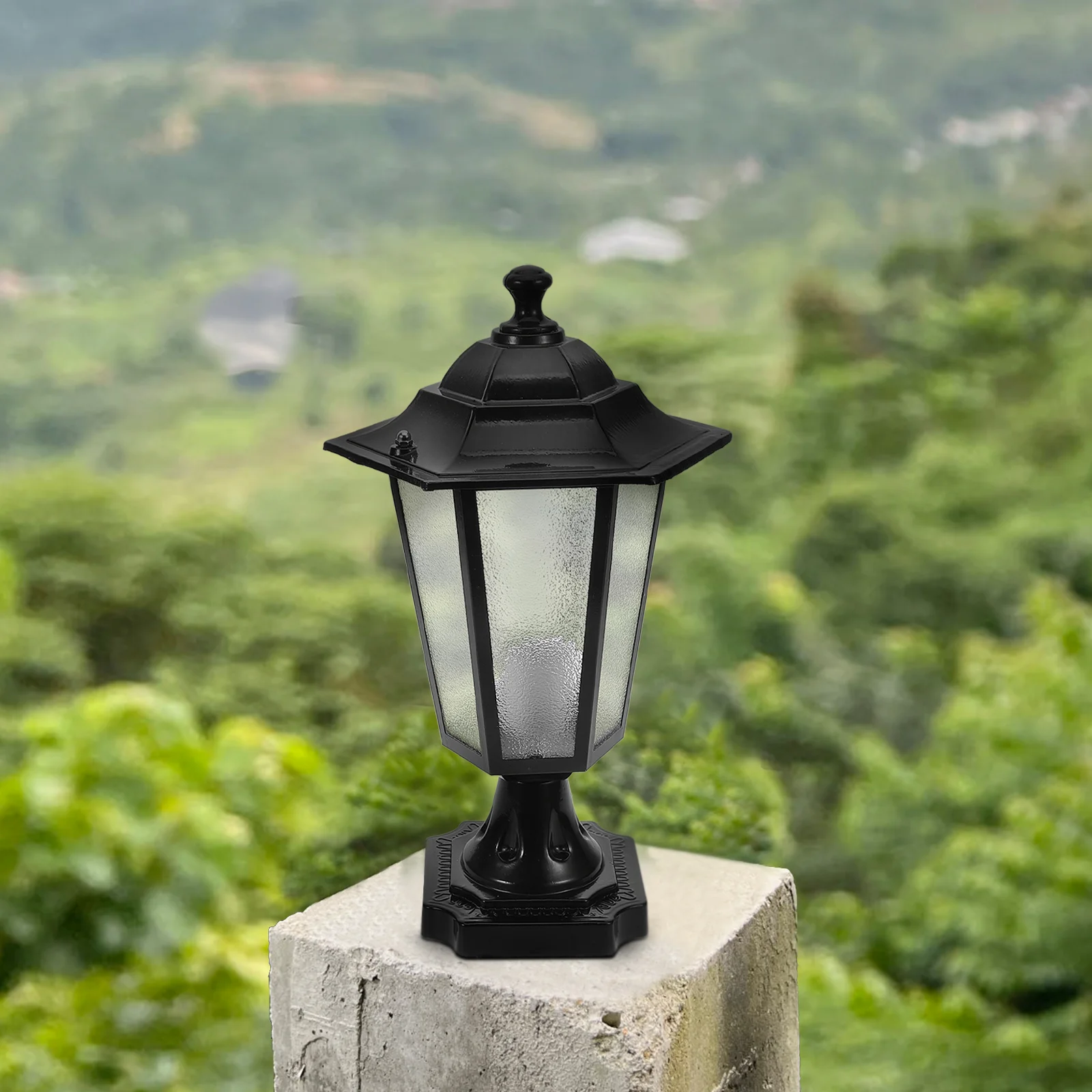 

Outdoor Hexagonal Pillar Light Waterproof Metal Glass Door Post Lamp for Garden Yard Decor Security Lighting