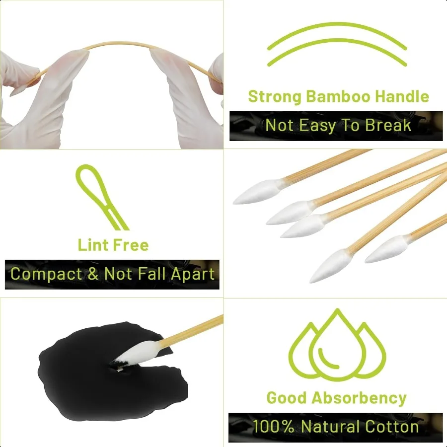 Tamponi per pulizia pistola da 1000 500 pezzi con 6 bastoncini di bambù lunghi Tampone di cotone altamente assorbente senza pelucchi a punta per arma da fuoco di precisione C