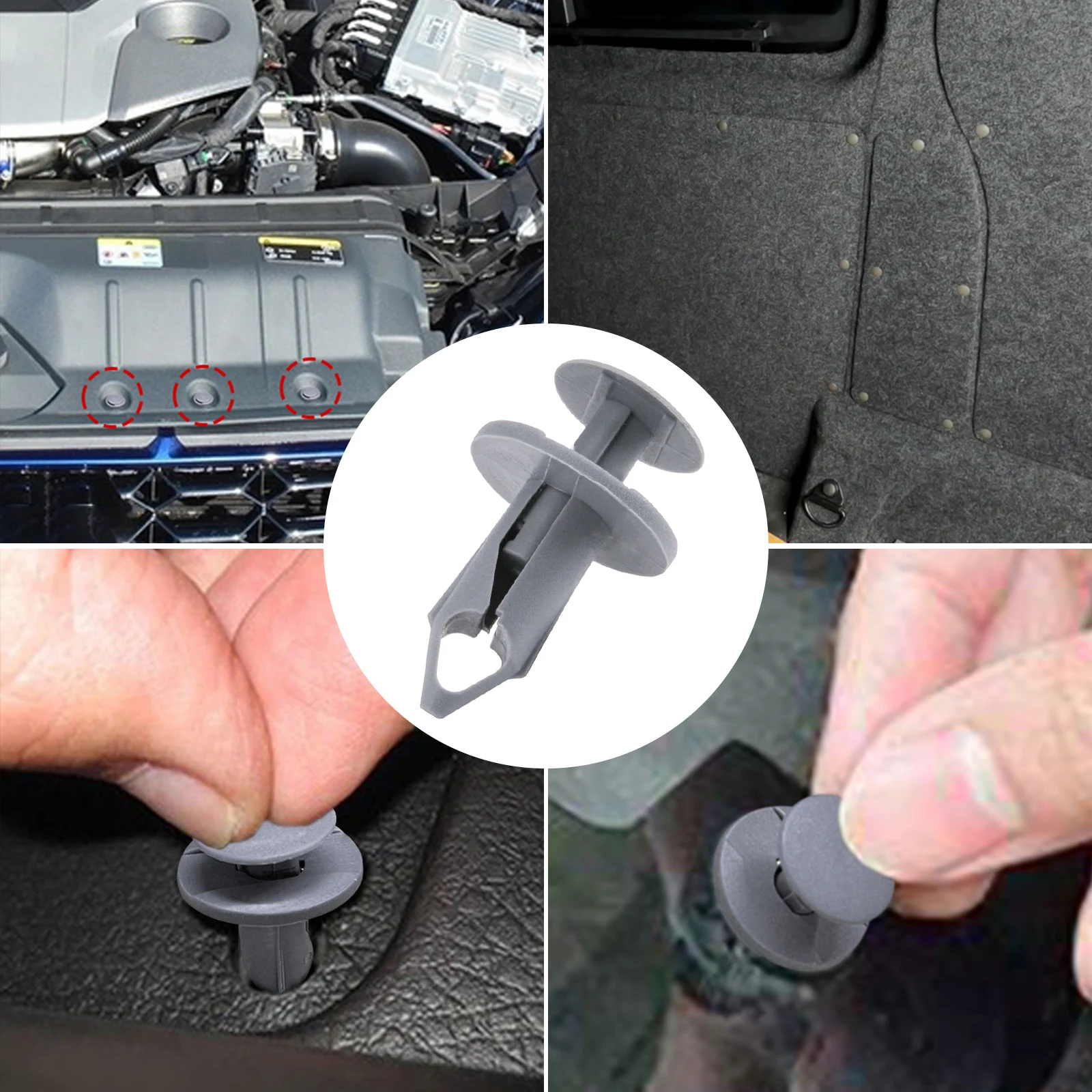 더 긴 트림 패널 클립 회색 카펫 안감, VW GM 포드 크라이슬러 르노 아우디 교체 부품 푸시 타입 리테이너, 100x