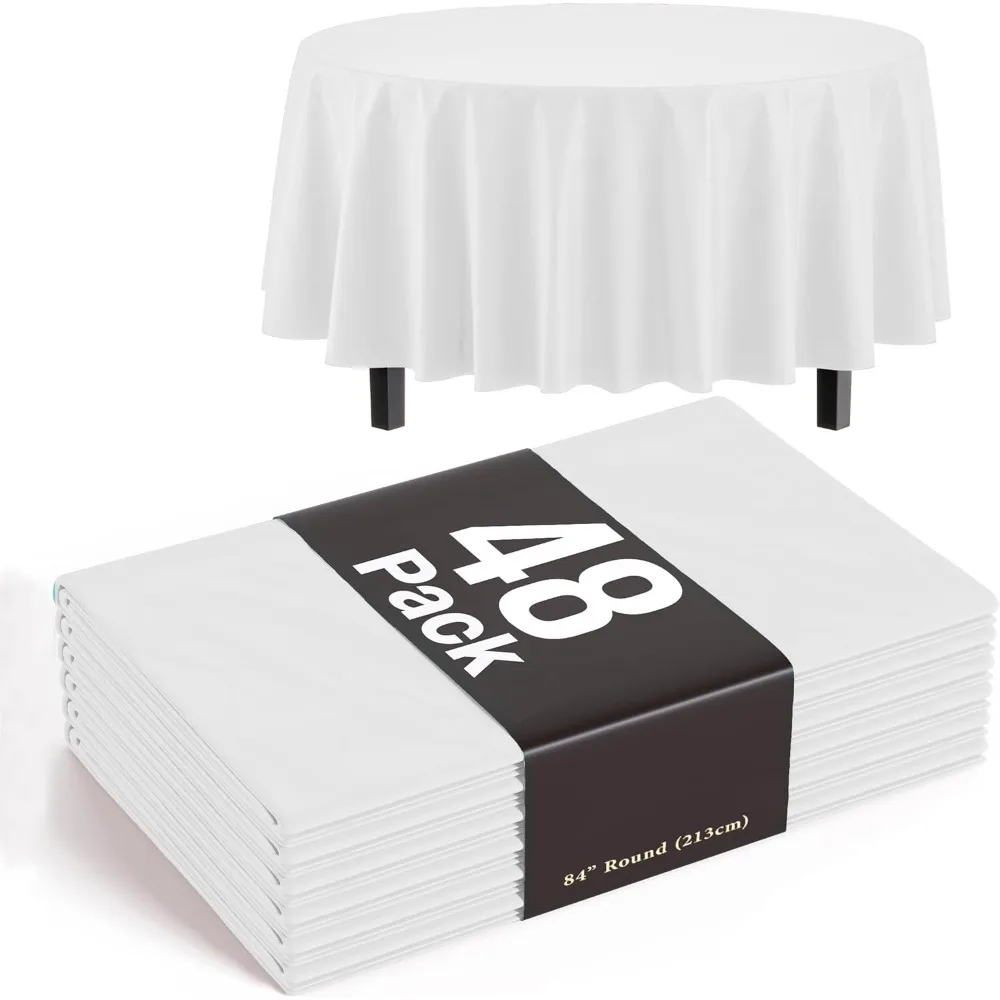 

Пластиковые одноразовые белые круглые скатерти, твердые для вечеринок, 48 шт., диаметр 84 дюйма