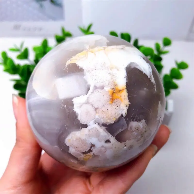 7cm Natural Flower Agate Sphere Crystal Ball Massaging Meditation Reiki Healing Stone Home Decoration Exquisite Gift 1PCS