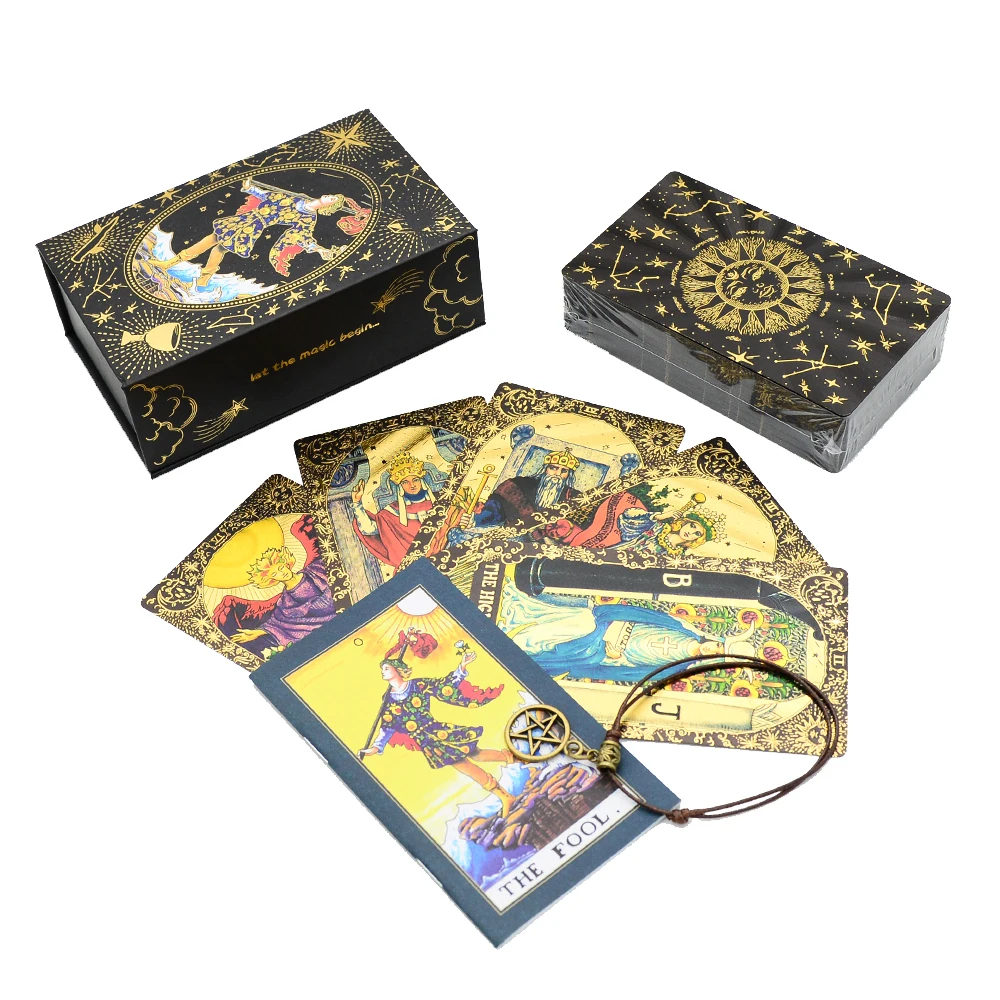 New Black Gold Sun 7X12cm Gold Foil Tarot English Card Waterproof Game Poker Diving Girl Emotional Interactive Chessboard Game