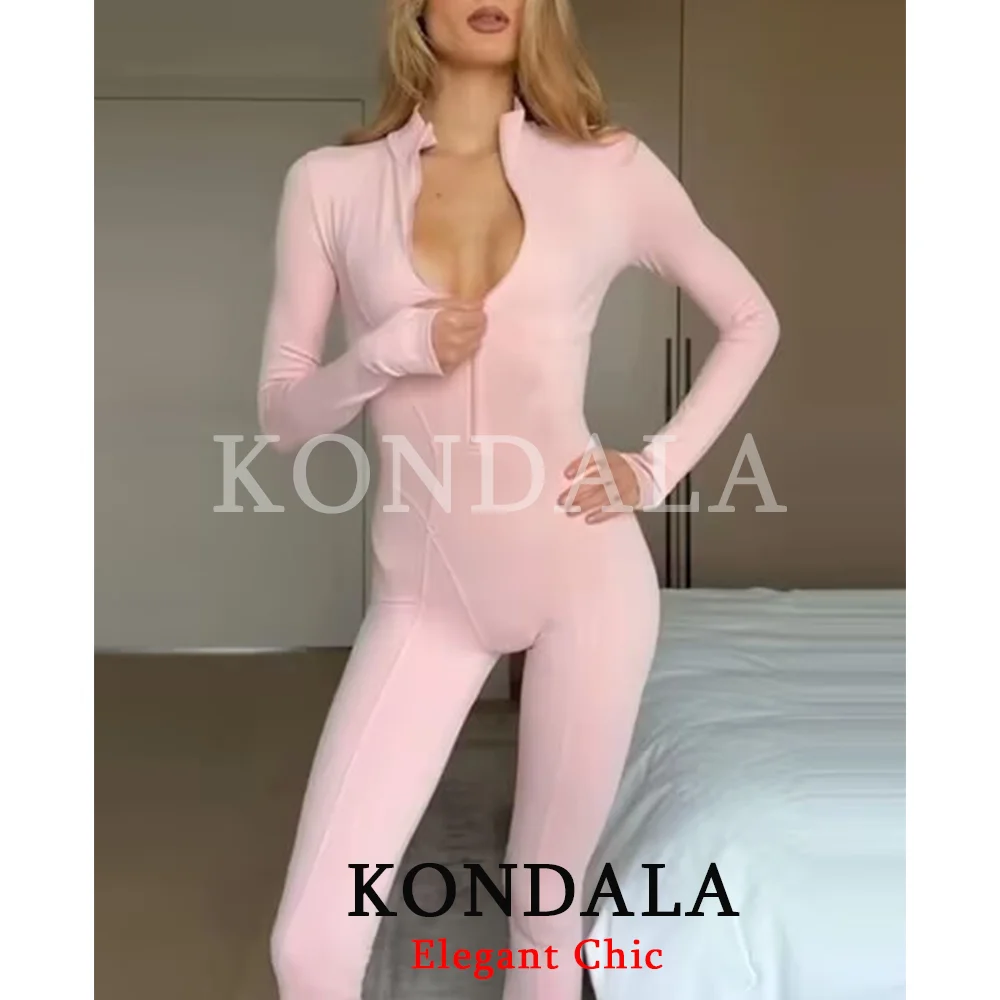 KONDALA Women Sporty Slim Long Jumpsuit Yoga Long Sleeve Shaping Jumpsuit New Fashion 2026 Spring Fall Mujer Fitness Jumpsuit