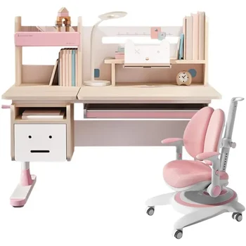 Ergonomic Multi Function Wood Adjustable Kids Study Desk Drafting Table and Computer Station with Children Study Chair
