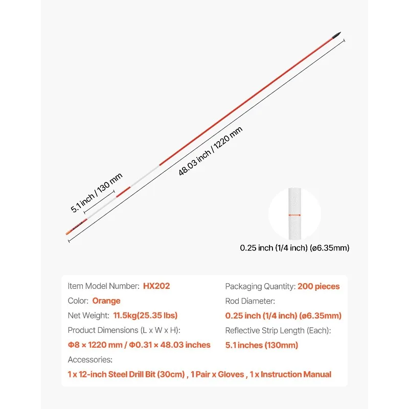 200 قطعة علامات درب عاكسة 1/4 بوصة ضياء 48 في عاكسات أوتاد الثلج برتقالية