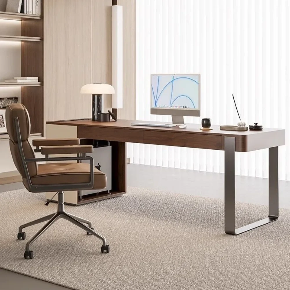High-end saddle leather walnut writing desk computer table