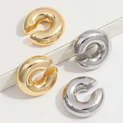 New Gold Plated Thick Circle Clip on Earrings for Women Acrylic Cartilage Ear Cuff Statement Earclips No Pierced Jewelry Gifts