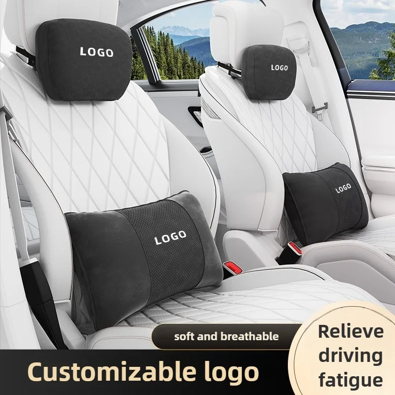 

Comfortable Suede Car Neck Pillows Car Waist Support Soft Car Headrest and Lumbar Support Seat Accessories Auto Seat Pillow Set