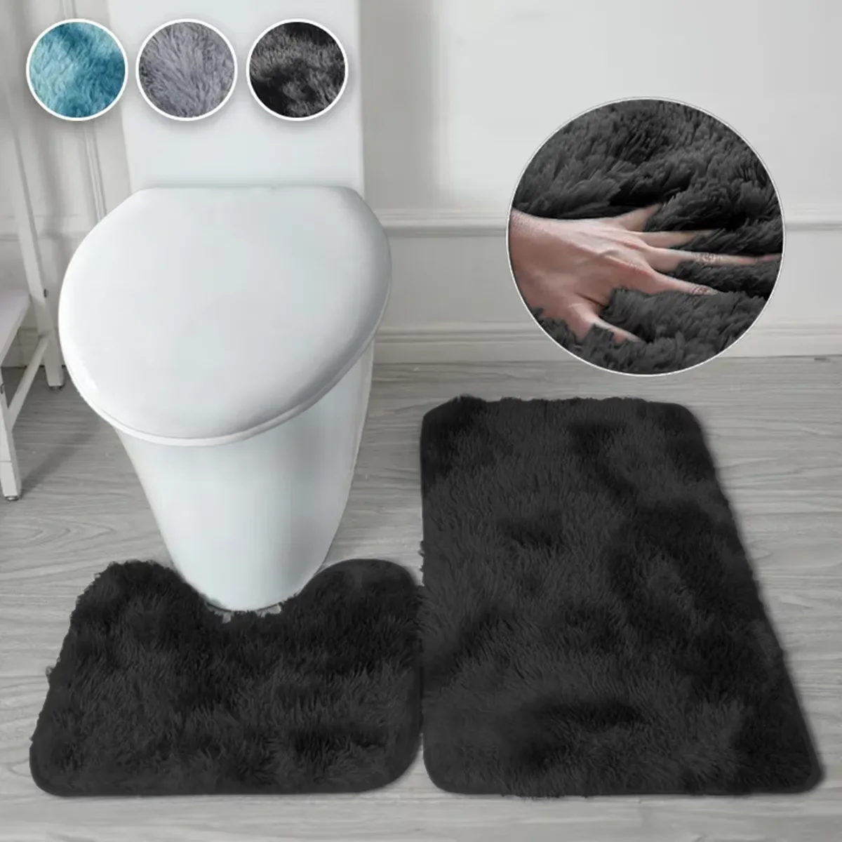 VIKAMA 2pcs Toilet Foot Mat Mat Non-Slip Warm Soft Toilet Carpet Absorbent Mat Long Fluff Floor Mat Doormat Home Decor