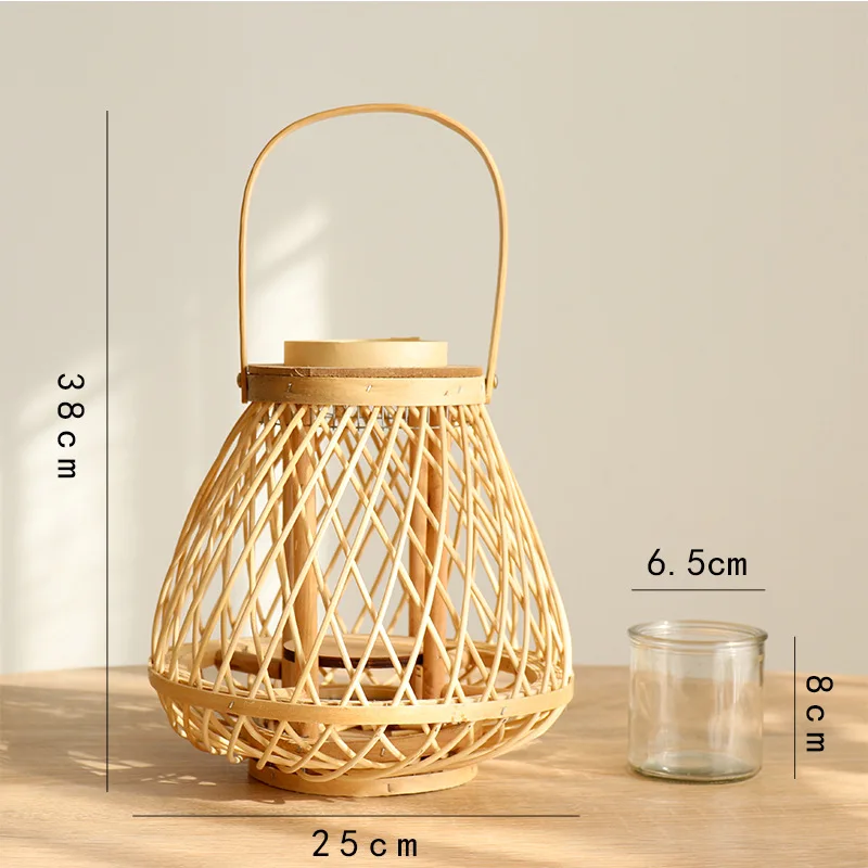 

Hot Selling Home Decorative Craft Natural Vintage Rustic Large Decorative Handmade Rattan Bamboo Candle Lantern