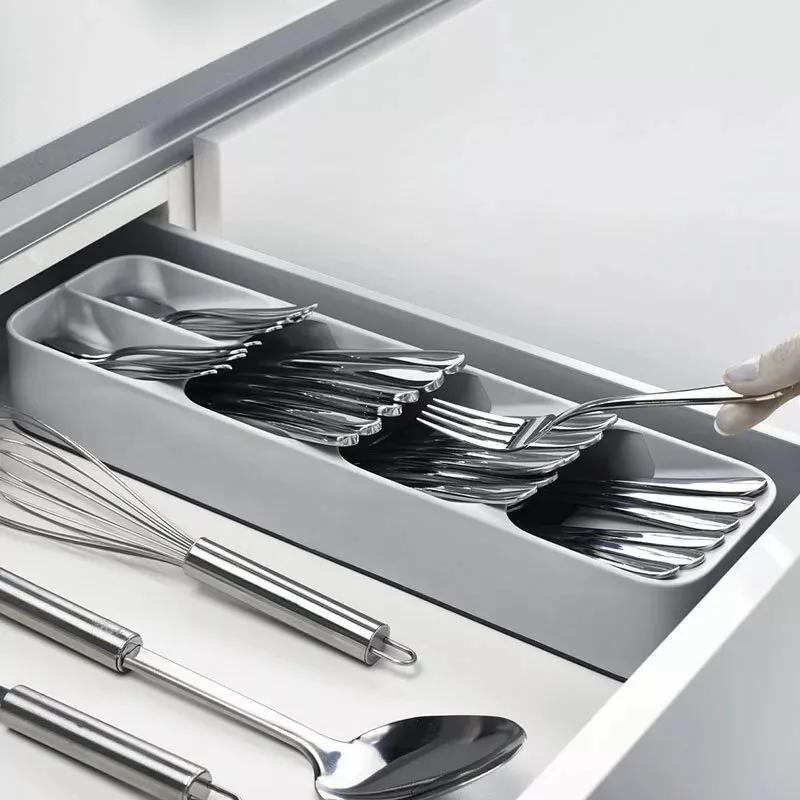 Compact Silverware Organizer Tray Kitchen Drawer Utensil Holder Cutlery Storage Space-Saving Durable Plastic Flatware Divider