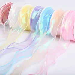 40mm 10yards Fishtail Organza Ribbon Reflective Iridescent Wavy Edge Ribbon For Gift Wrapping Diy Bow Bouquet Voile Ribbons