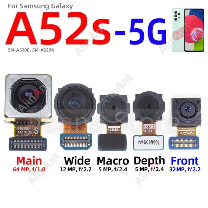 

Original Back Front Rear Macro Depth Wide Main Camera Flex Cable For Samsung Galaxy A52 A52s 4G 5G A525F A526B A528F