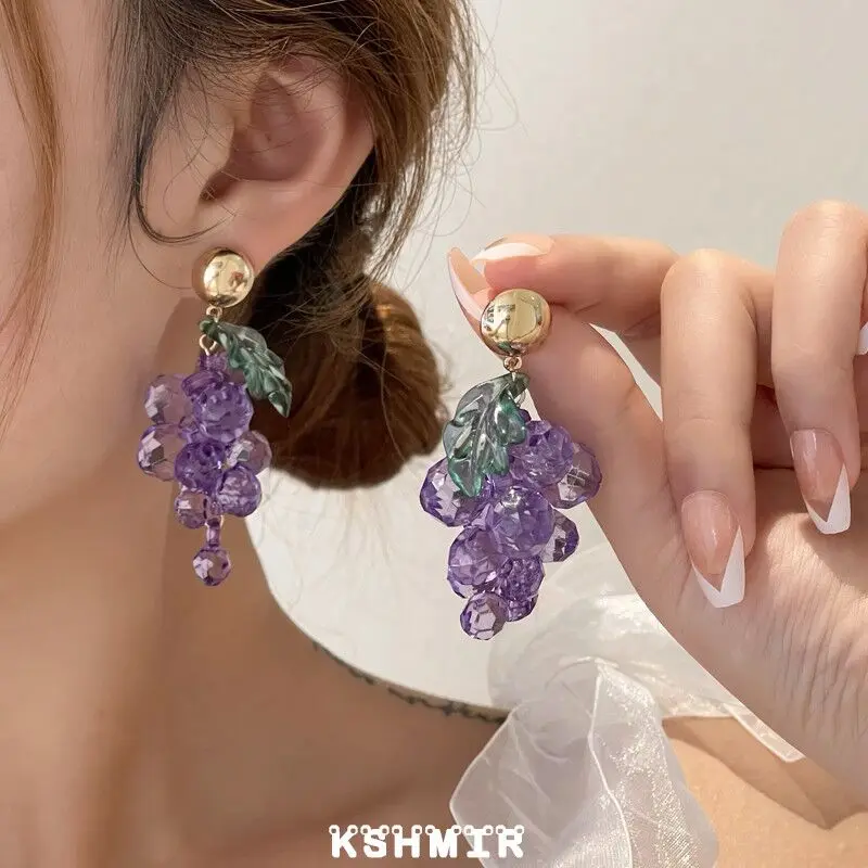 

Purple Grape Earrings for Women Summer Acrylic Exaggerated Pendant 2022 New Fashion Jewelry Girl Accessory Gift