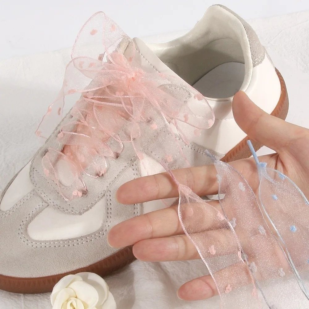 1Pair Transparent Sheer Organza Bow Shoelaces 2.5cm Width 120cm Length Organza Shoe Laces Chiffon Replacement Laces