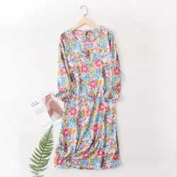 Spring Summer Women 100%Cotton Plus Size Nightgown Nightdress Long Sleeve Night Gown Cute Print Home Dress Sexy Sleepwear